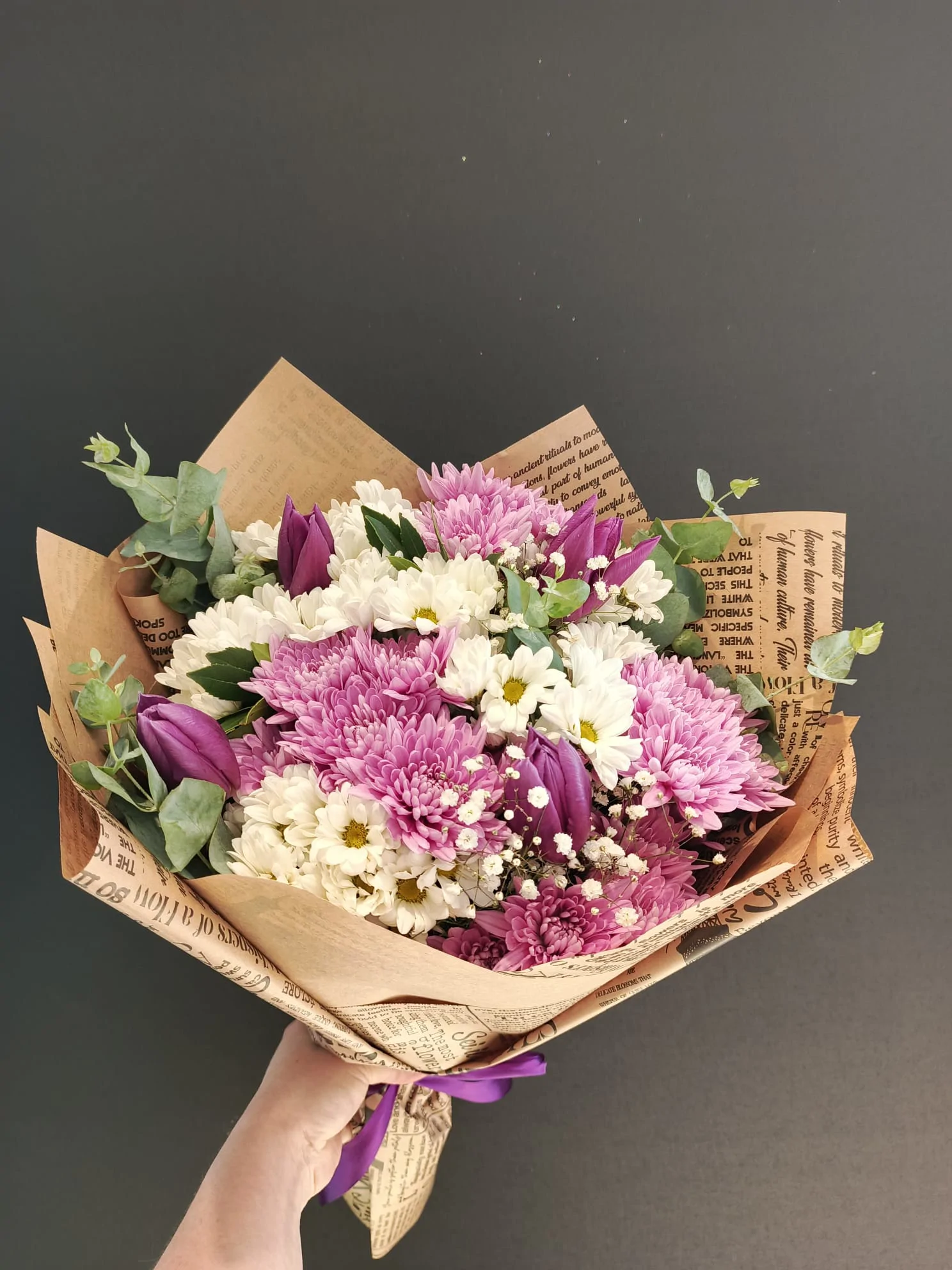 Mor Lâle İlaveli Büyük Boy Karışık Buket 